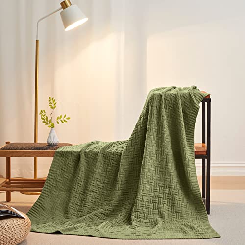 Aormenzy 50x60 Cozy Acrylic Cable Knit Blanket for Couch, Sofa, Bed, Olive Green (1.7lb) - color: Olive Green