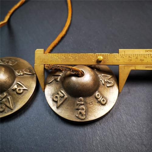 Tibetan Tingsha Bell Set - Tibetan Cymbals - for Sound Healing, Yoga, Meditation, and Mindfulness,Handmade in Nepal,Made of Brass,Om Mantra Pattern,6.5cm/2.6 inch - color: 7-Brass-OM-6.5cm