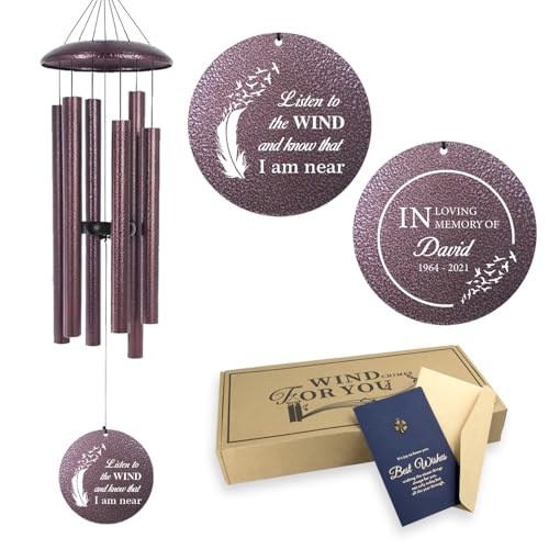 ASTARIN 36" Large Deep Tone Personalized Sympathy Wind Chimes, Memorial Wind Chime for Loss of Mother Father Loved One, Angel's Feather Bereavement Gifts Decor Outdoor Patio Garden(Produced in USA)