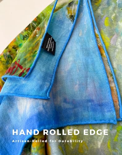 PoeticEHome Cashmere Scarf Wrap 36"x36" - Featherlight & Wrinkle-Free Artistic Square Shawl for Travel & Office, Gift Ready - color: Cliff Walk at Pourville - 36"