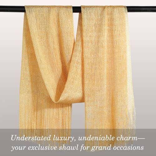 Sumolux Shawls Wraps for Evening Dresses Metallic Glitter Shawls Scarf for Women Sparkling Wedding with Free Buckle - color: Yellow