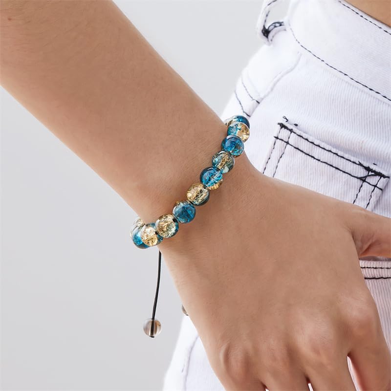 LANG XUAN Beaded Stretch Bracelets for Women Men Healing Crystal Stone Bracelet Bead Adjustable Unisex Gemstones Bracelets 10MM Weave Jewelry Gifts - color: 2pcs Yellow blue