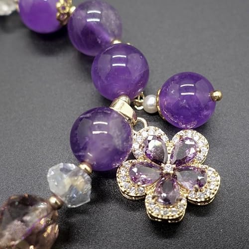 Birth Flower Crystal Bracelets for Women, Handmade Natural Gemstone Stretch Jewelry with Healing & Positive Energy - color: Feb. Violet & Amethyst（2）