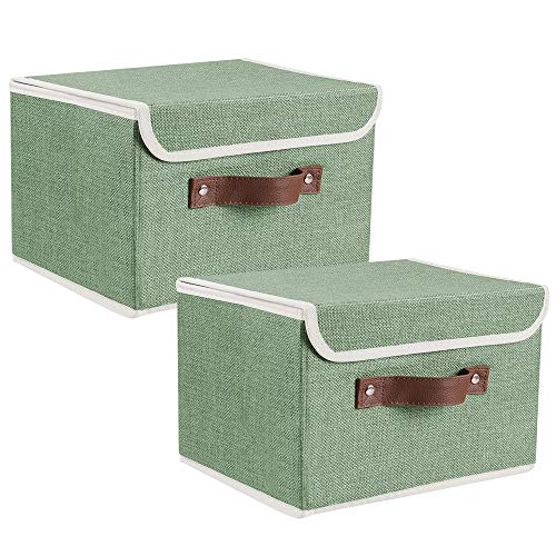 Lucky Monet Storage Bins Boxes with Lids 2 Pack Decorative Storage Boxes Collapsible Fabric Storage Basket Containers Lidded Storage Cube for Organizing Closet Home Office, 10"x 8"x 7" (Green) - color: Green, size: Small