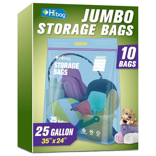 25 Gallon Large Storage Bags, 35” x 24” Jumbo Zipper Bags with Handle, Extra Large XL Zip Top Bags for Clothes Travel Moving, Blue, Pack of 10 - size: 25gallon-10p