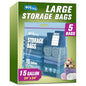 15 Gallon Large Storage Bags, 24” x 24” Zipper Bags with Handle, Extra Large XL Zip Top Bags for Clothes Travel Moving, Blue, Pack of 5 - size: 15gallon-5p