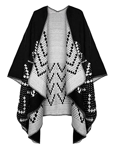 Urban CoCo Women's Color Block Shawl Wrap Open Front Poncho Cape - color: Series 26-black