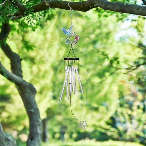 Outdoors Hummingbird Wind Chimes Sympathy Memorial for Loss of Loved One - Soothing Melodic Tones Aluminum Chime Great as a Gift for Your Patio Porch Garden and Backyard (Hummingbird,Heart) - size: 24.1" Hummingbird Heart
