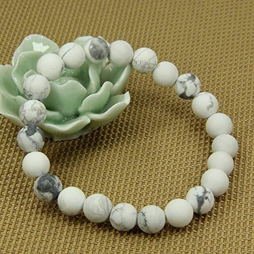 Angelstones Handmade Natural Healing Gemstone 8mm Round Beads Stretch Crystal Bracelet 7 Inch Unisex - color: Matt howlite