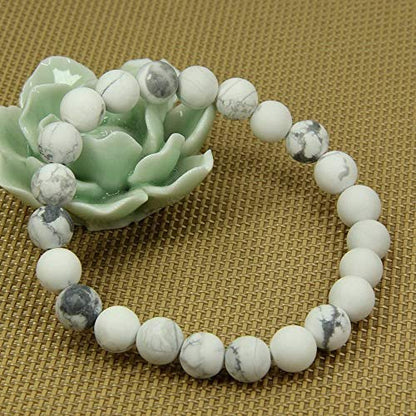 Angelstones Handmade Natural Healing Gemstone 8mm Round Beads Stretch Crystal Bracelet 7 Inch Unisex - color: Matt howlite