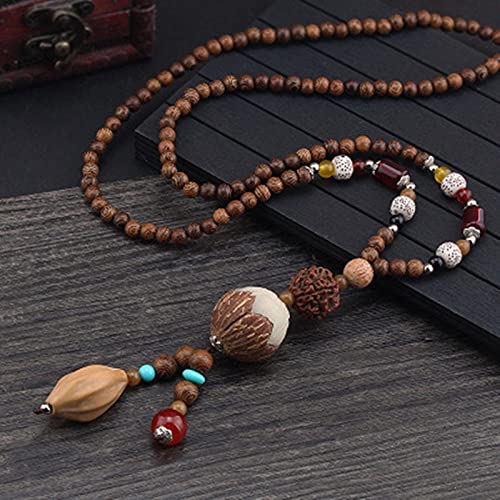 Nepal Buddhist Mala Wood Bead Necklace Ethnic Sweater Chain Statement Long Necklaces & Pendants for Women Men Gift Souvenir (Color : Style7)