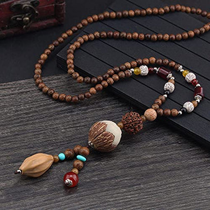 Nepal Buddhist Mala Wood Bead Necklace Ethnic Sweater Chain Statement Long Necklaces & Pendants for Women Men Gift Souvenir (Color : Style7)