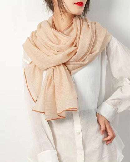 Luxury Cashmere Pashmina Style Shawl - Silk & Wool Blend Scarf, Lightweight Skin-Friendly Wrap - color: Honeycomb Fabric. - Orange