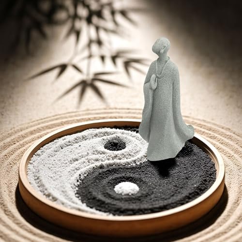 Meditation Faceless Monk Statue, Sandstone Buddha Monk Figure Decoration for Minimalism Space/Desktop Ornament