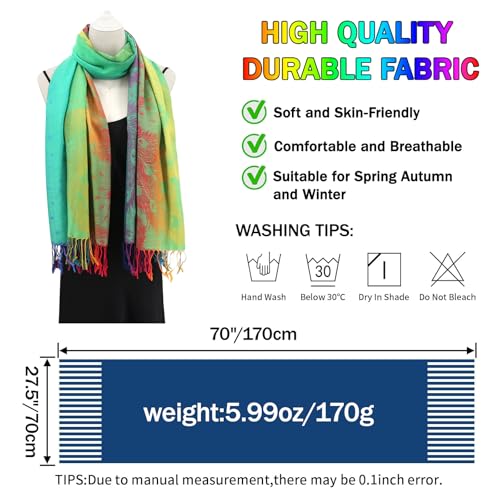 Rave Pashmina Scarf, Fashion Colorful Shawls and Wraps Soft Festival Scarves - color: B-green (Feather Pattern)