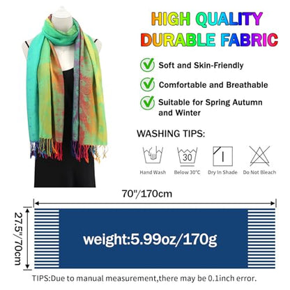Rave Pashmina Scarf, Fashion Colorful Shawls and Wraps Soft Festival Scarves - color: B-green (Feather Pattern)