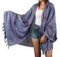 Tribe Azure Fair Trade Large Scarf Wrap Yoga Soft Cotton Mix Hand Printed Boho Bohemian White Black Yellow - color: Blue