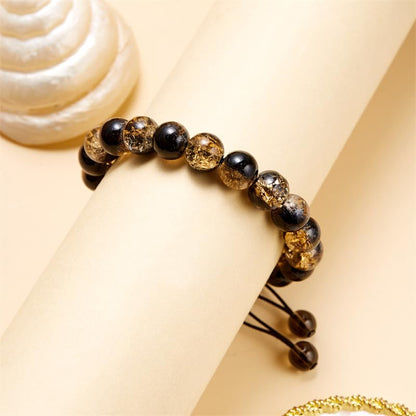 LANG XUAN Beaded Stretch Bracelets for Women Men Healing Crystal Stone Bracelet Bead Adjustable Unisex Gemstones Bracelets 10MM Weave Jewelry Gifts - color: 2pcs Black brown