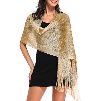 vimate Sparkling Metallic Shawls and Wraps for Evening Party/Wedding/Formal Dresses (With Free Buckle) - color: B1#. Gold (With Gold Buckle)