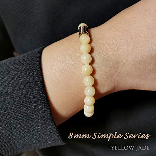 Morchic 8mm Genuine Gemstone Stretch Bracelet for Women Men Unisex, Natural Energy Crystal Stone Beads, Classic Simple Design Cuff Birthday Gift 7.5 Inch - color: Yellow Jade