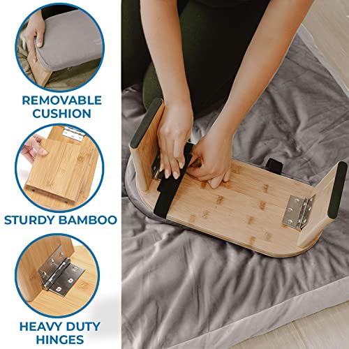 Florensi Zabuton Meditation Mat & Meditation Bench Bundle - Premium Velvet Floor Pillow with Bamboo Foldable Meditation Stool, Floor Cushion and Prayer Kneeler, Best Support for Sitting & Kneeling