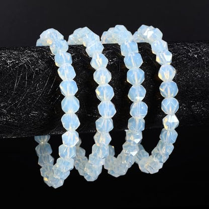 Justinstones 8mm Natural Gemstone Round Beads Triangle Faceted Charm Stretch Bracelet 6.5" - color: Synthetic Opalite