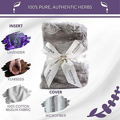 Sonoma Lavender Spa Heat Wrap for Neck, Shoulders and Lower Back, Microwaveable Lavender Aromatherapy Heating Pad, Removable and Washable Covers, Stress and Pain Relief (9" x 26", Platinum Angora) - color: Platinum Angora