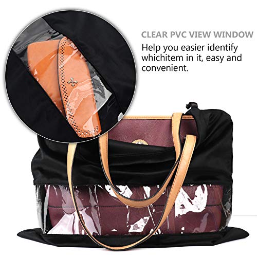 PlasMaller Dust Cover Storage Bags Terylene Flannel Drawstring Pouch with Clear View Window For Handbags Purses Pocketbooks Shoes Boots Set of 2 (21.6 x 19.7 in), Black