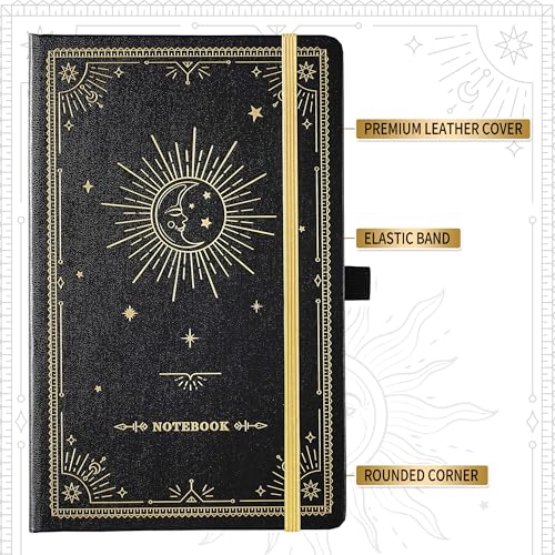 Artfan Ruled Notebook/Journal – Premium Thick Paper Classic Writing Notebook with Pocket + Page Dividers Gifts, Banded, Large, 128 Pages, Hard Cover, Lined (5.3" x 8.26") - Goddess Of the Moon - color: BLACK5