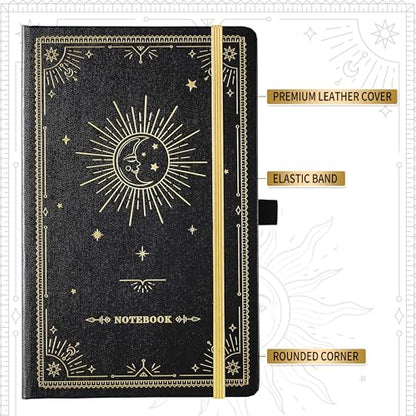 Artfan Ruled Notebook/Journal – Premium Thick Paper Classic Writing Notebook with Pocket + Page Dividers Gifts, Banded, Large, 128 Pages, Hard Cover, Lined (5.3" x 8.26") - Goddess Of the Moon - color: BLACK5
