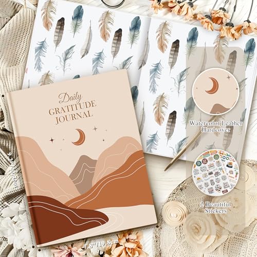 Lanpn Daily Gratitude Journal for Woman Men, 4 Month Mindfulness & Affirmation Planner, 7.8"x9.2" The 5 Minute Grateful Diary, Guided Reflection with Positivity Prompts & Quotes Undated Notebook - color: Moon