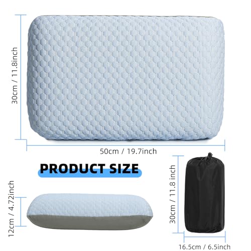 Crisonky Travel and Camping Pillow- Compressible Medium Firm Memory Foam Pillow with Carry Bag for Backpacking & Airplane, Lumbar Support. Breathable Cooling Fabric, Washable Pillowcase (Wathet Blue) - color: Wathet Blue