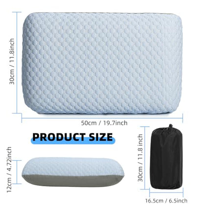 Crisonky Travel and Camping Pillow- Compressible Medium Firm Memory Foam Pillow with Carry Bag for Backpacking & Airplane, Lumbar Support. Breathable Cooling Fabric, Washable Pillowcase (Wathet Blue) - color: Wathet Blue
