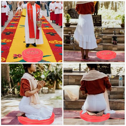 Meditation Cushion Floor Pillow Buckwheat Bolster Crimson Floral Worship Mat Thick Small Sitting Cushion for Zen Meditation and Prayer