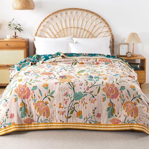 Boho Throw Blanket for Bed - 100% Pure Cotton Ultra Soft Rustic Quilt - Farmhouse Decor Bed Blankets, All Season Rustic Throw for Sofa Couch Chair(50"×60", Boho Floral) - color: Floral Pattern 8, size: 50''x 60''