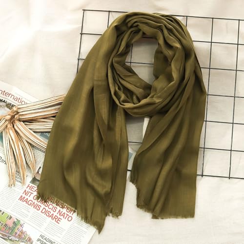 Women's Cotton Scarves Lady Light Soft Fashion Solid Scarf Wrap Shawl - color: Military Green