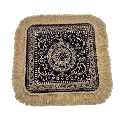 Soft Chenille Prayer Mat | 2x2 Feet Traditional Mandala Floral Pooja Aasan with Golden Fringes | Multipurpose Square Rug for Meditation, Yoga, Puja Room & Home (Pack of 4, Navy Blue) - color: Navy Blue, size: 2x2 Feet