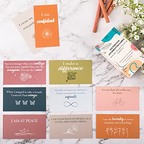 100 Affirmation Cards for Women and Men With 150+ Thought-Provoking Questions, Unique Affirmation cards for stress Relief, Meditation and Self Care Gift For Women and Men. - color: 100Earth