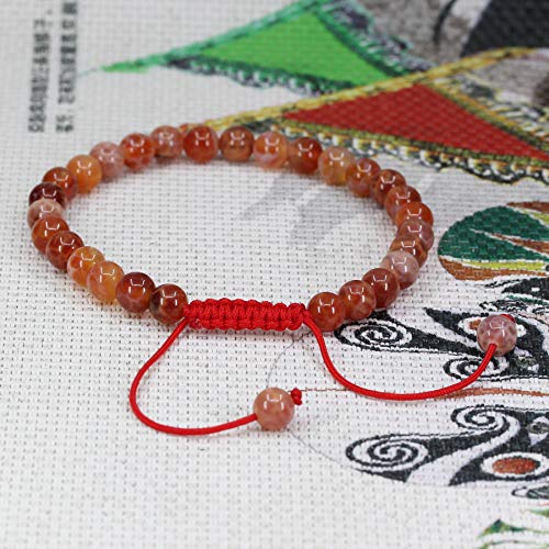 Keleny Natural Gemtone 6mm Round Beads Crystal Adjustable Braided Macrame Tassels Bracelets Unisex - color: Red Crab Fire Agate