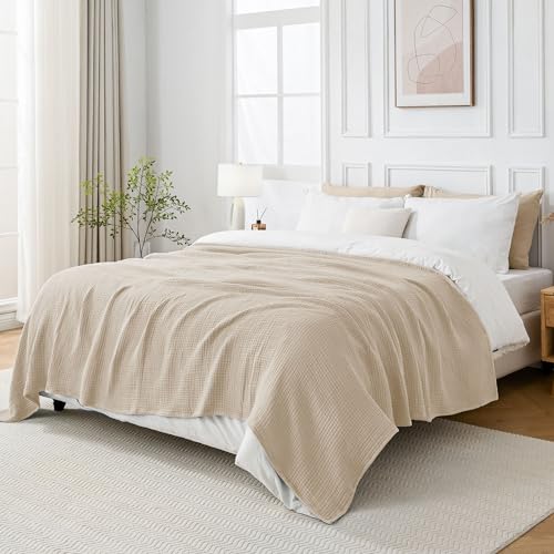 Esterra Muslin Blanket Twin Size Cozy Soft Lightweight Pre-Washed Cotton Blanket, All Season Breathable 4-Layer Gauze Blanket Throw for Couch Bed, Neutral, 66x90 Inches - color: 02 - Neutral, size: Twin (66"x90")