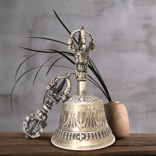 Meditation Hand Bell - Tibetan Buddhist Meditation Bell - Handmade Dharma Bell, Prayer & Meditation Hand Bell with Dorje Set | Tibetan Meditation Bell and Dorje for Reiki, Spiritual Clarity, Prayer