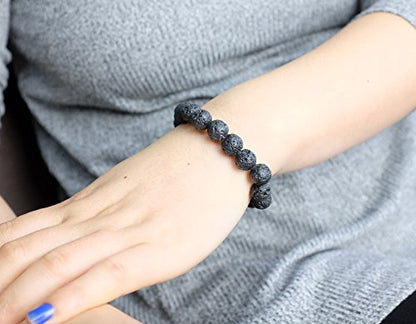 Falari 10mm Natural Semi Precious Gemstone Stretch Bracelet Unisex - color: Lava Stone