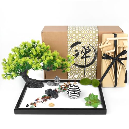 Artcome Japanese Zen Sand Garden for Desk - Home, Office Desk Accessories - Crafted Meditation Therapy Rectangle Tray - Mindful Relaxation Tool for Stress Relief - color: Black Ball