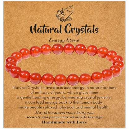 MAIBAOTA Healing Crystal Bracelet for Women Men, 8/4 mm Natural Stone Beaded Bracelets, Jewelry Birthday Gifts, Round Gemstones Stretch Bracelets - color: Red-Carnelian, size: 8 mm