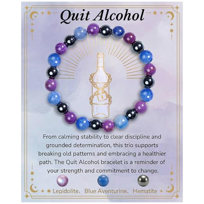 Bivei Protection Bracelet, Strength Crystal Healing Bracelet 8MM - Spiritual Stretch Beaded Jewelry for Women Men Gift - color: Quit Alcohol