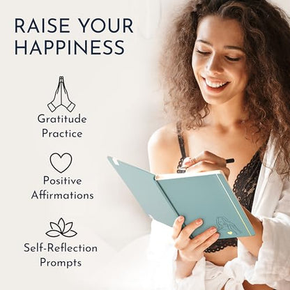 Premium Gratitude Journal for Women – 6 Month Guided Daily Prompts – Hardcover, 249 Pages, Lay Flat, 100gsm Paper, Gift Boxed – Affirmation, Self Care Gifts for Women, Mindfulness, Wellness - color: Gratitude - Green