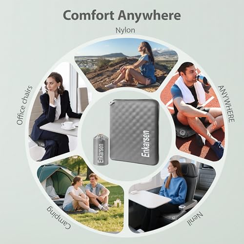 Inflatable Travel Seat Cushion – Self-Inflating Memory Foam Pad for Airplane, Stadium Bleachers, Camping, Hiking & Backpacking – Ultralight Compact & Portable Sitting Cushion - color: Grey