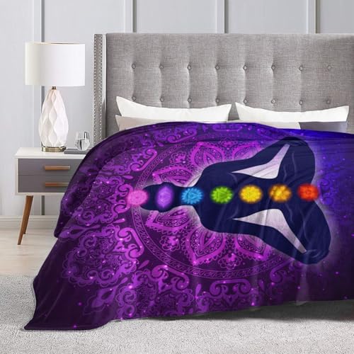 Seven Chakra Yoga Meditation Lotus Purple Mandala Blanket Throw Blanket Ultra-Soft Cozy Micro Fleece Blanket for Sofa, Bed & Travel Use-All Seasons Suitable 80"X60" Inch - color: 3, size: 80"x60"