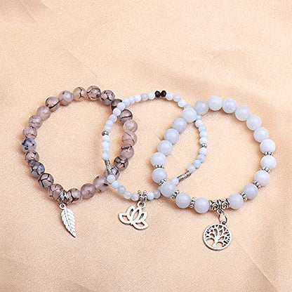 Tree of Life Yoga Healing Stone Bracelets,Multilayer Lotus Chakra Stone Reiki Bracelet Sets,Anxiety Crystal Natural Stone,for Women Stress Relief - style: Aquamarine dragon pattern stone
