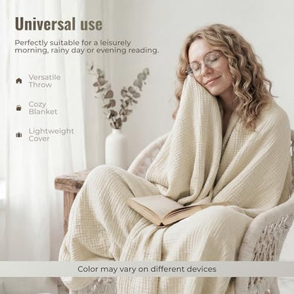 4-Layer Muslin Cotton King Bed Blanket (108 x 90 inches) – Ultra Soft, Breathable & Lightweight All-Season Gauze Blanket, Cozy Comfort, Machine Washable – Beige - color: Beige, size: King (108 x 90 inches)